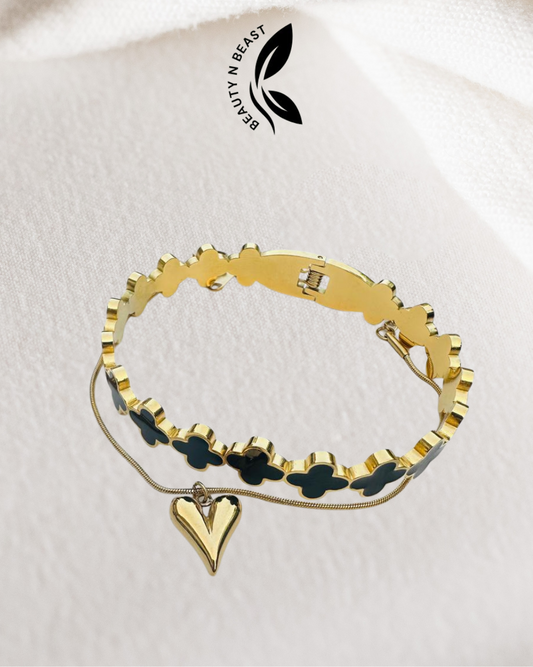 Pair Heart Bracelet and Floral Handcuff