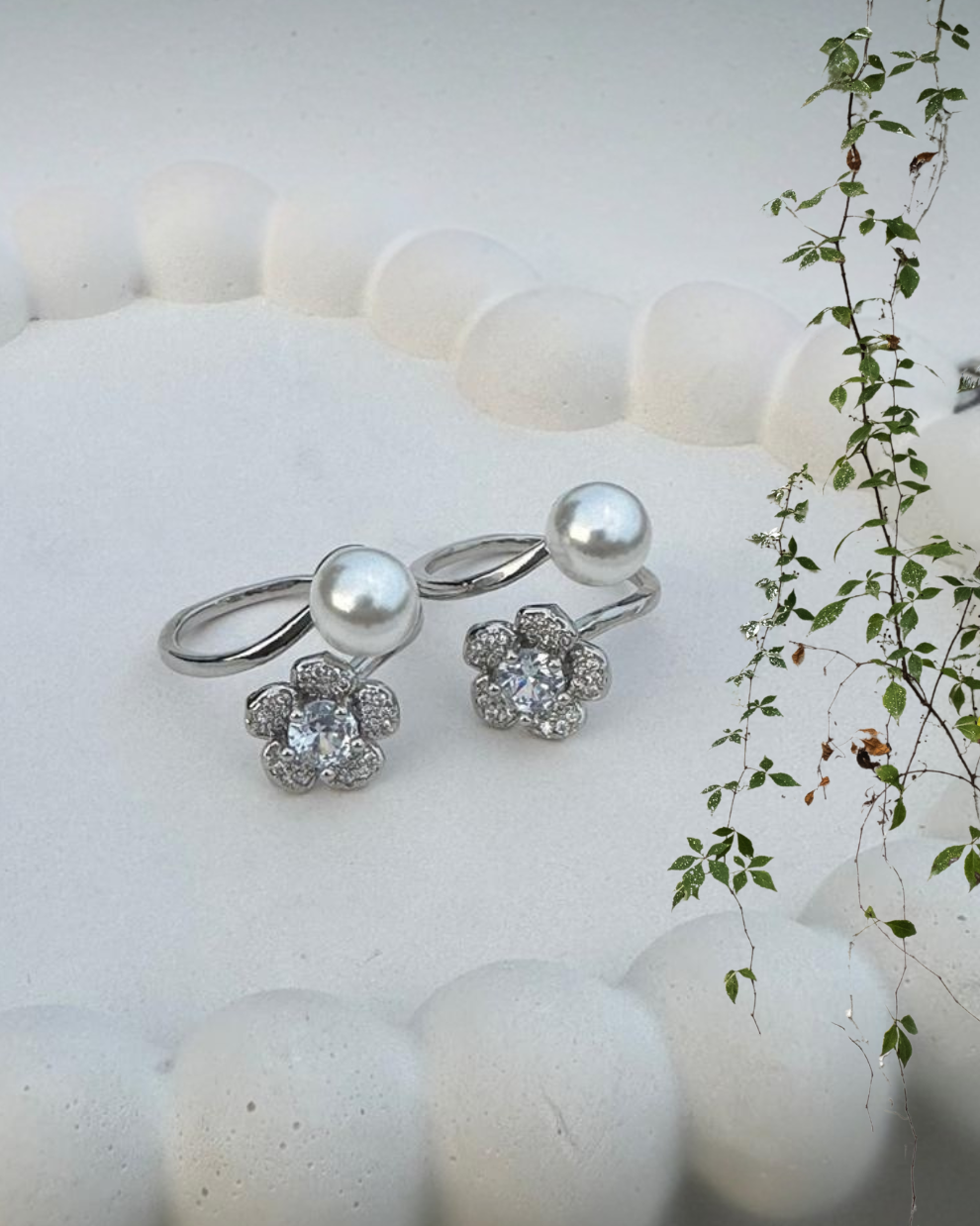 Beautiful Adjustable Pearl and Diamond Ring