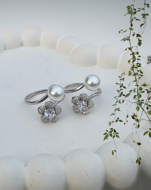 Beautiful Adjustable Pearl and Diamond Ring