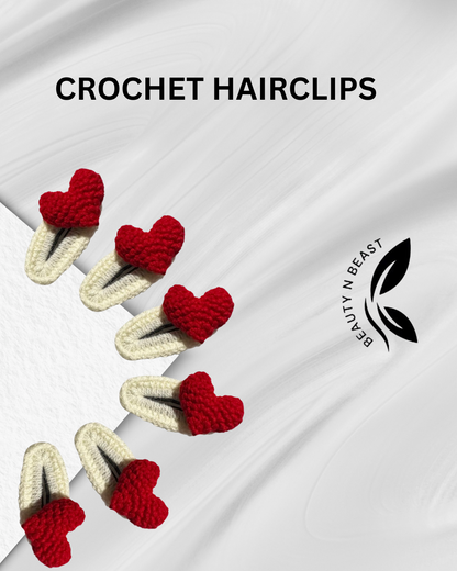 Beautiful Red Heart crochet Hair Clips