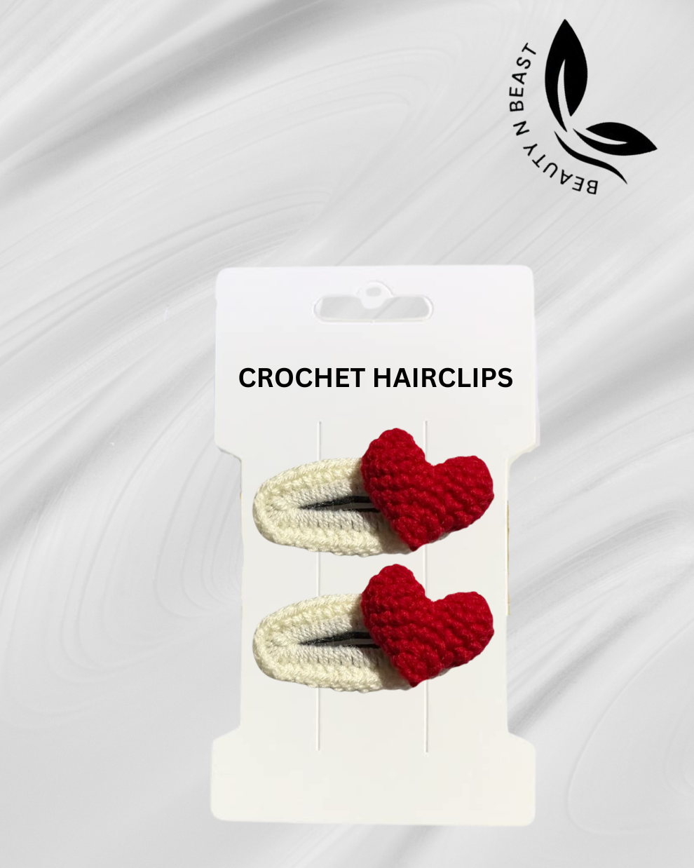 Beautiful Red Heart crochet Hair Clips