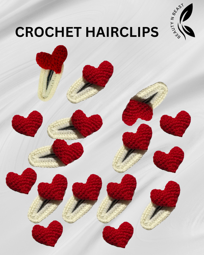 Beautiful Red Heart crochet Hair Clips